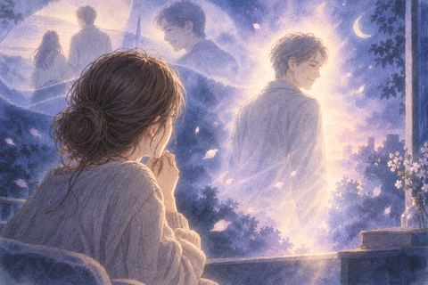 夢の中で故人らしい人影との別れの場面が淡く重なって見える人物