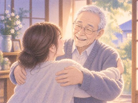 亡くなったおじいちゃんとの再会を喜ぶ夢の場面