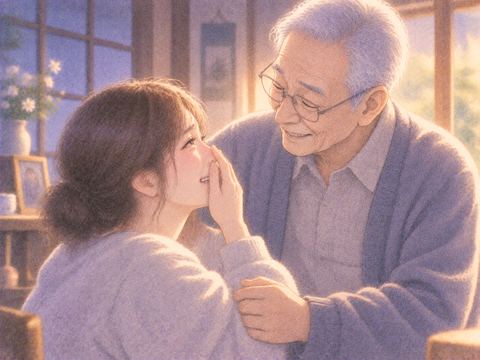 亡くなったおじいちゃんとの再会に涙を流す夢の場面