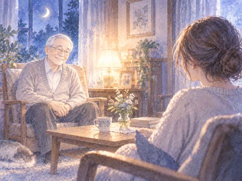 静かに無言で座る亡くなったおじいちゃんの夢の場面