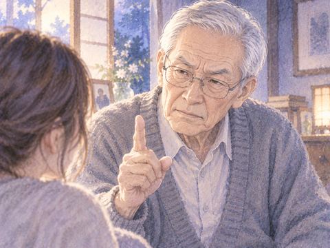 険しい表情を見せる亡くなったおじいちゃんの夢の場面