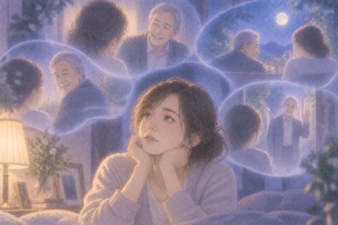 同じ故人との夢の場面が半透明に重なって見える人物