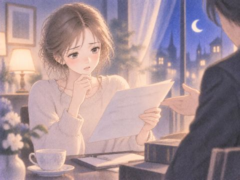 説明を聞く途中で違和感に気づく女性