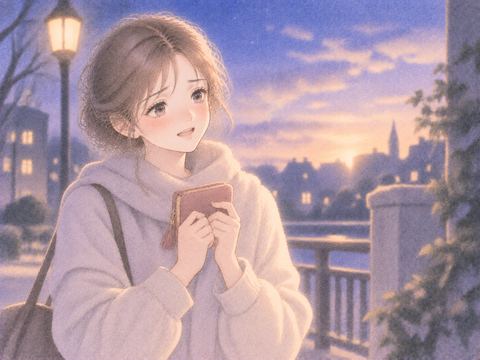 取り戻した財布を両手で持ち安心する女性