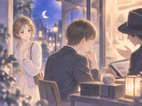 見知らぬ人の話を聞く恋人を見守る女性