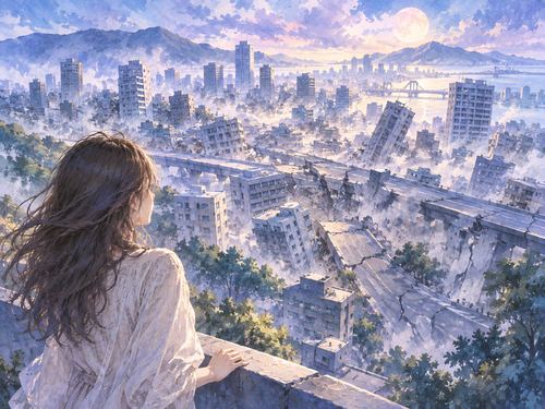 大災害で街並みが崩れ始める夢の風景