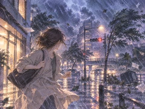 突然の災害の中で周囲を見渡す人物の夢