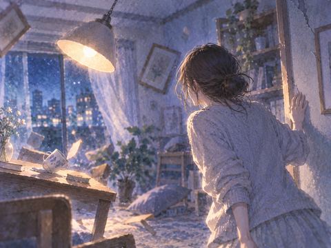 揺れる室内で壁に手を添える地震の夢