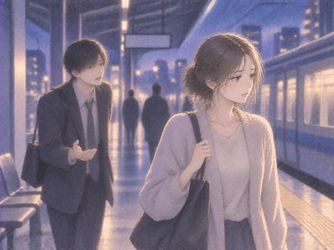 話しかける相手から静かに視線を外す女性