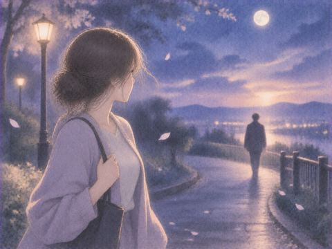 遠ざかる人影を静かに見送る女性
