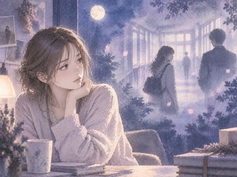 昔の記憶のような人物を遠くに見る女性