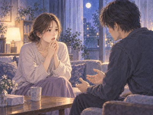 配偶者から大事な話を告げられ驚く女性