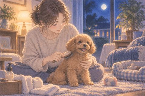 トイプードルの毛を優しく整える人物の夢