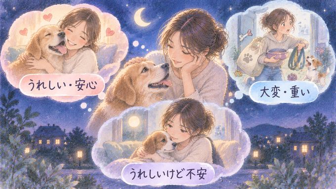 犬を飼う夢のうれしさと負担感を振り返る図