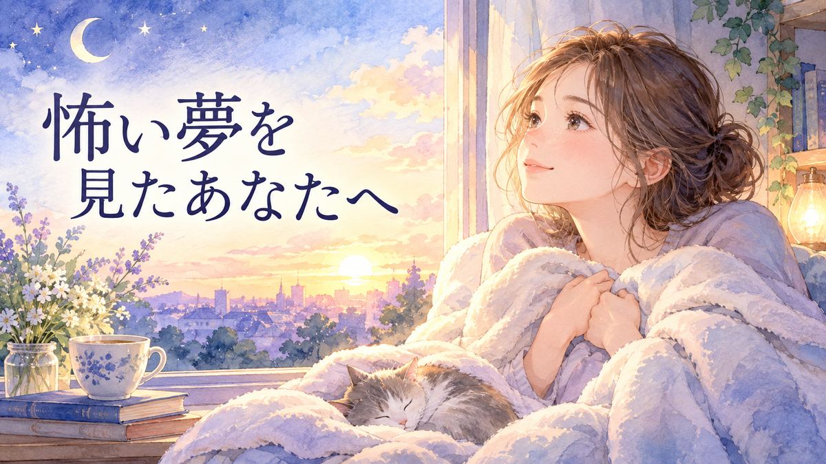 夜明けの窓辺で毛布を抱き落ち着きを取り戻す女性