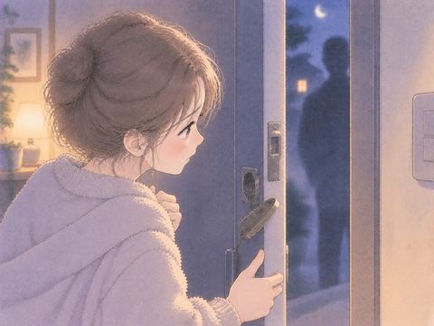 壊れた鍵と扉の外にぼんやりした知らない人影
