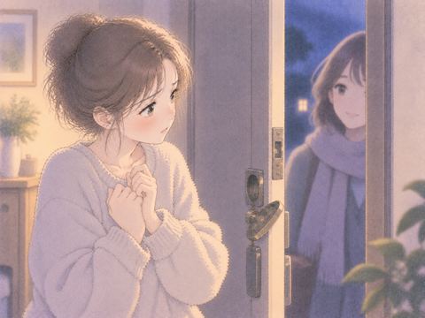 壊れた鍵の向こうに知人の姿を見る女性