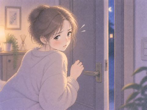 閉めたはずの扉が少し開いている夜の場面