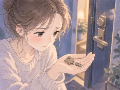 手のひらに折れた鍵をのせた夜の場面