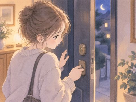 半開きの玄関扉と閉まらない鍵