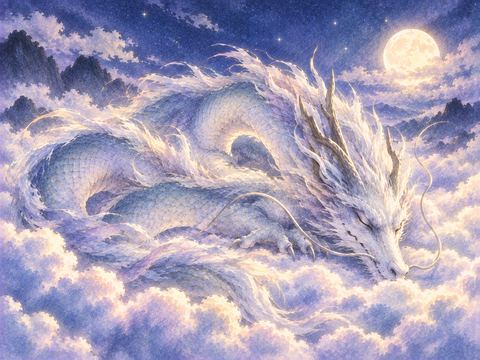 雲の上で静かに体を休める弱った龍