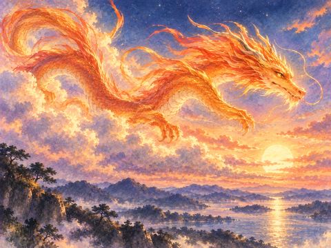 夕焼け色の光をまとったオレンジの龍