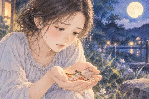 弱ったトンボを両手で優しく助ける女性