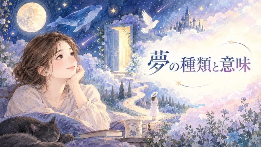 夜空を背景に夢のモチーフを見つめる大人の女性