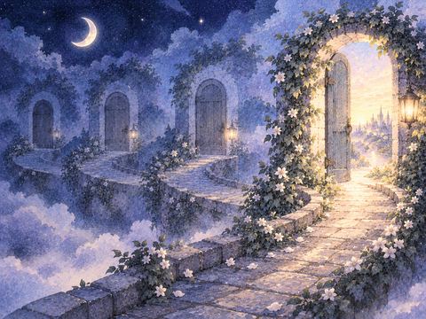 同じ道が重なり一部だけ変化している反復する夢の情景