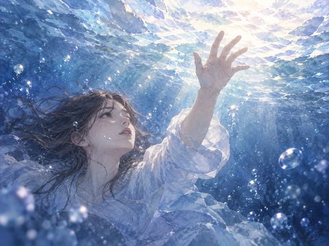 水中で浮かび上がろうとする人物