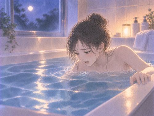 浴槽の水面から起き上がろうとする人物