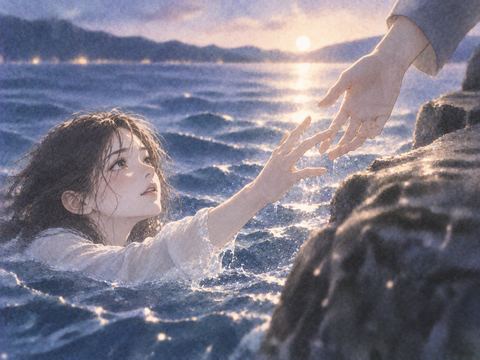 水中の人物へ岸から差し出される手