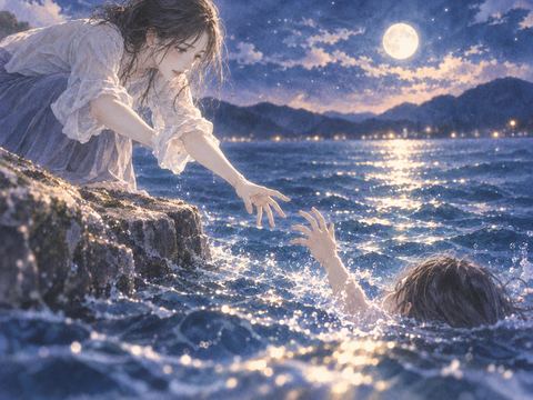 水辺から溺れる人へ手を伸ばす人物