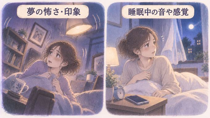 地震の夢と目覚めたあとの感覚を分けて示す図