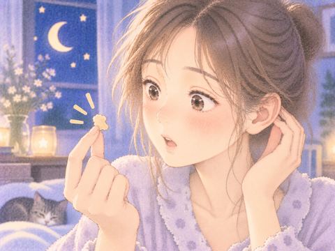 取れた耳垢を見て目を丸くする女性