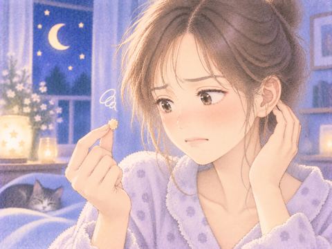 取れた耳垢を見て少し顔をしかめる女性