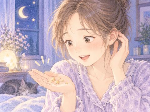 小さな耳垢がいくつも取れて静かに眺める女性