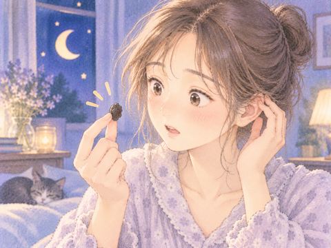 黒い耳垢が取れて少し驚く女性