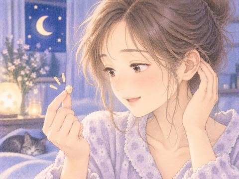 自分の耳垢が取れて耳元に触れる女性
