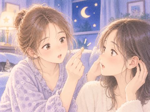向かい合う二人と、相手の耳から取れた耳垢