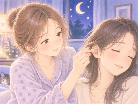 女性が相手の耳垢を優しく取ってあげる場面