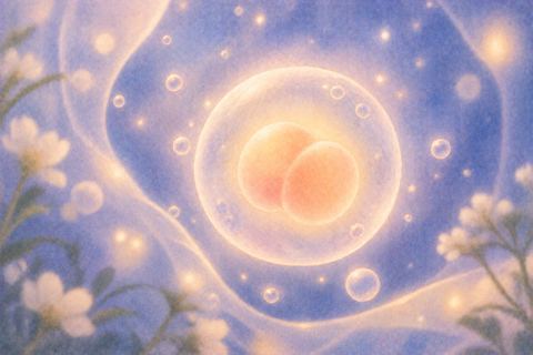 柔らかな光に包まれた小さな受精卵のイメージ