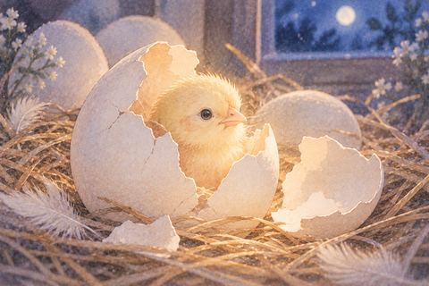 殻が開き小さな命が姿を見せる卵