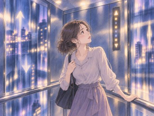 上下を繰り返すエレベーターで戸惑う女性