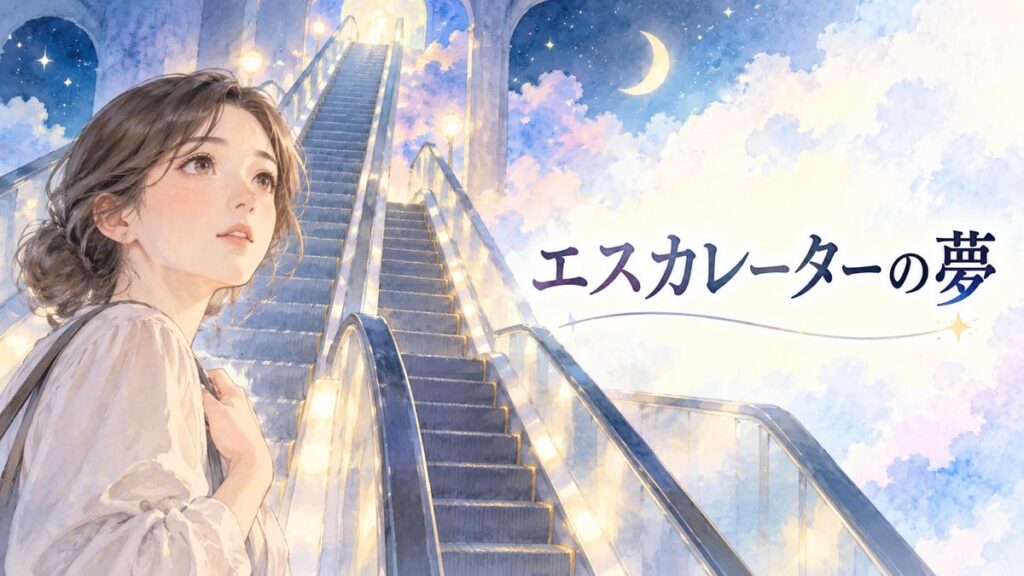 夜のエスカレーターを見つめる大人の女性