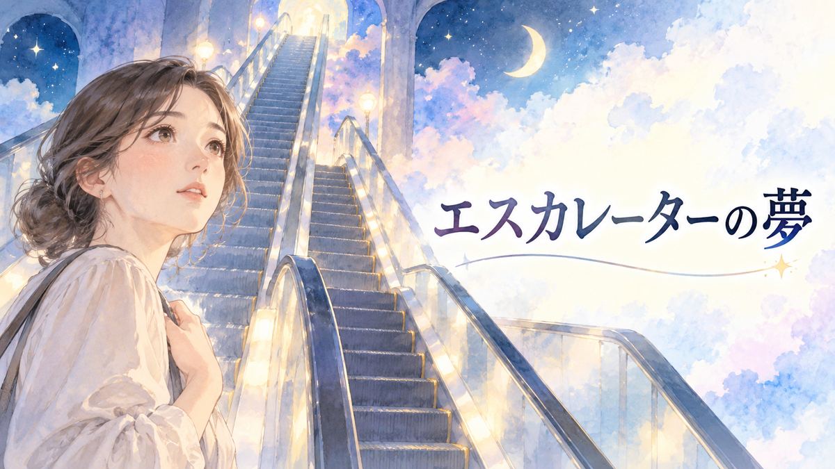 夜のエスカレーターを見つめる大人の女性