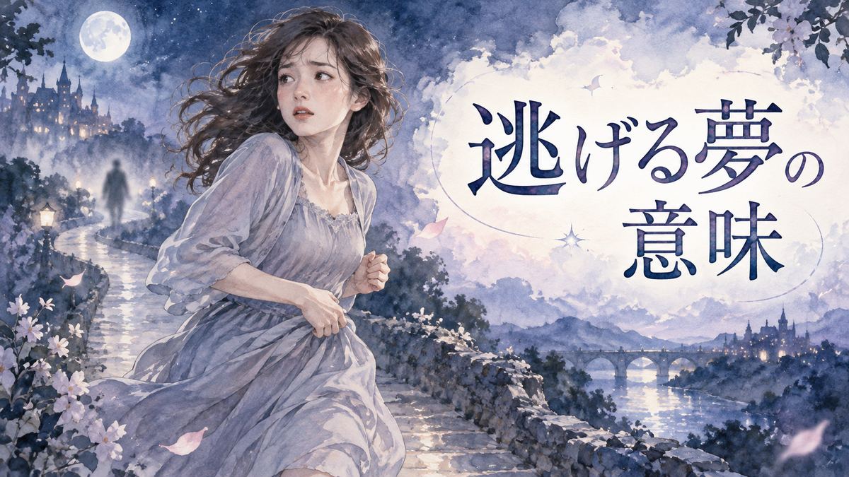 夜の夢の道を振り返りながら走る大人の女性と淡い人影