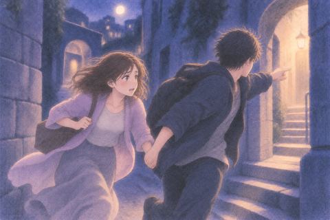 知らない人物と並んで逃げ道を探す二人