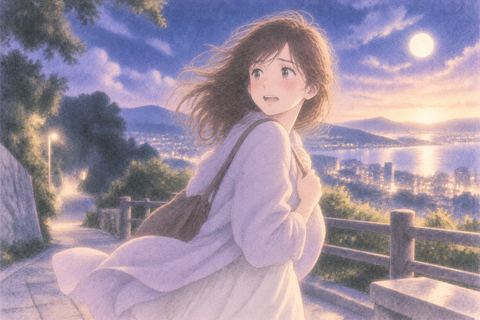 明るい場所へたどり着き後ろを振り返って安心する人物