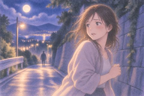 走るのをやめて立ち止まり後ろを振り返る人物